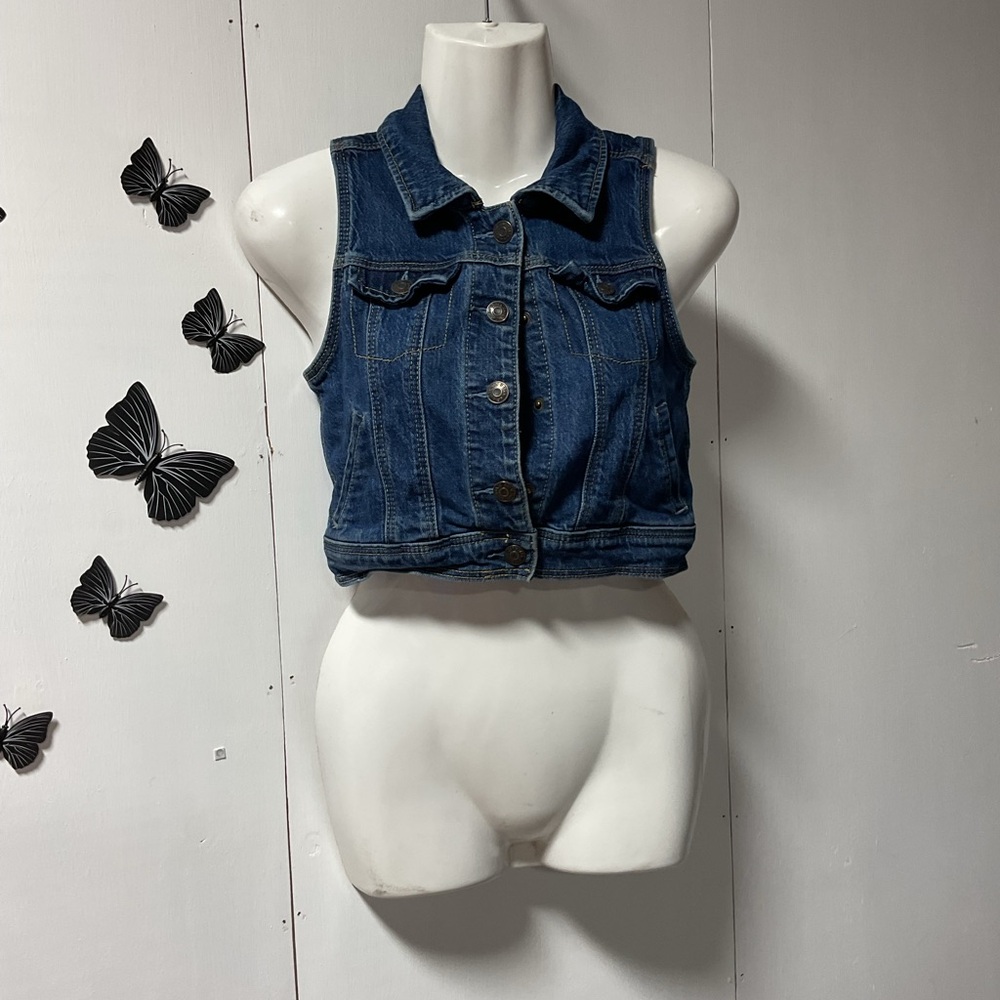 Dark Blue Denim Cropped Vest 949